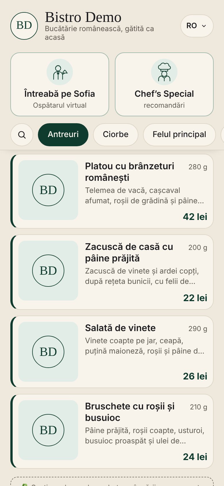 Meniul digital SnapMenu pe telefon: preparate cu poze, alergeni și valori nutriționale
